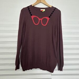 Fervour Womens 1X Plum Burgundy Eyeglasses Crew Neck‎ Sweater Cotton Modal